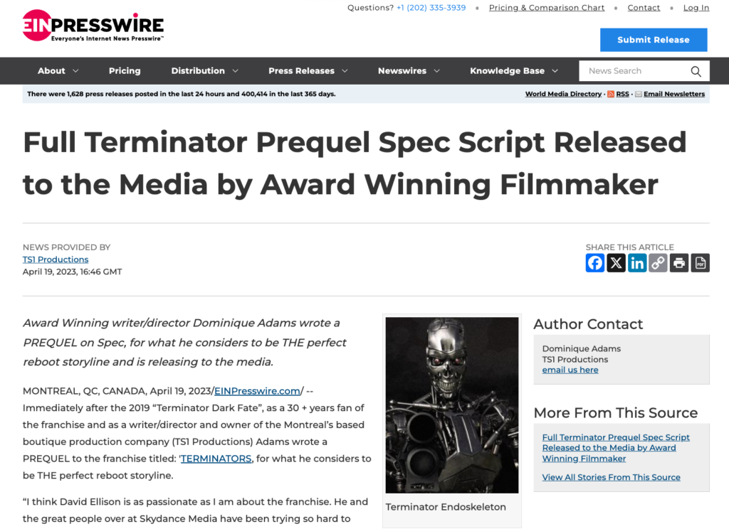 Terminator Prequel Press Release